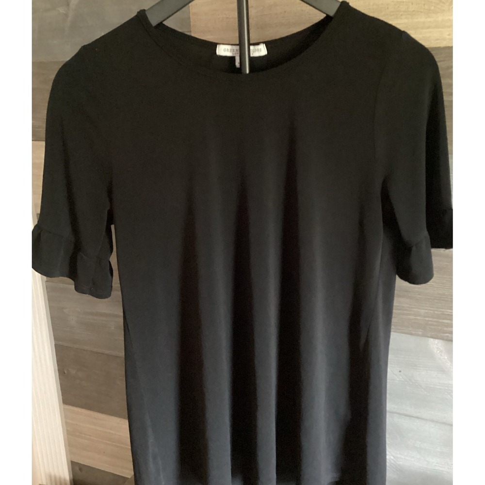 Green Envelope Woman's Black Double Flutter Sleeve Pullover Blouse Size M